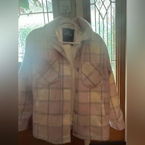 Medium hollister purple pink and white button up jacket